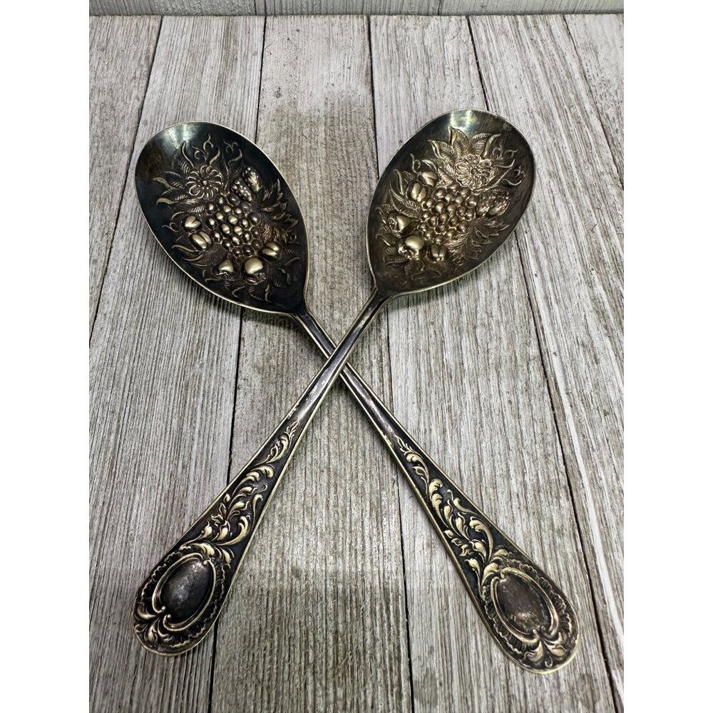 Vintage EPNS Victorian Spoons Antique Silver Plated Flatware 8" Long - Set of 2